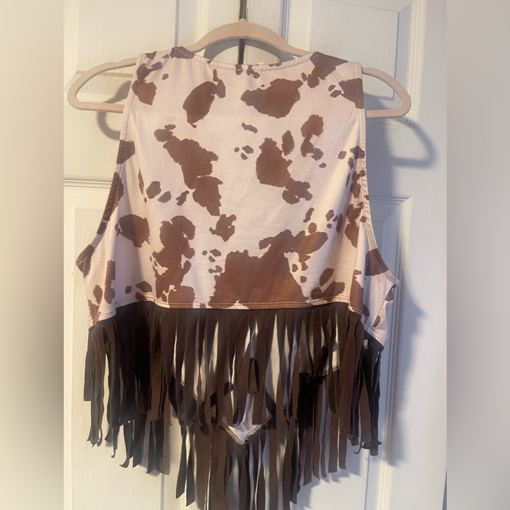 Cow print fringe tank top women’s large - Picture 2 of 3